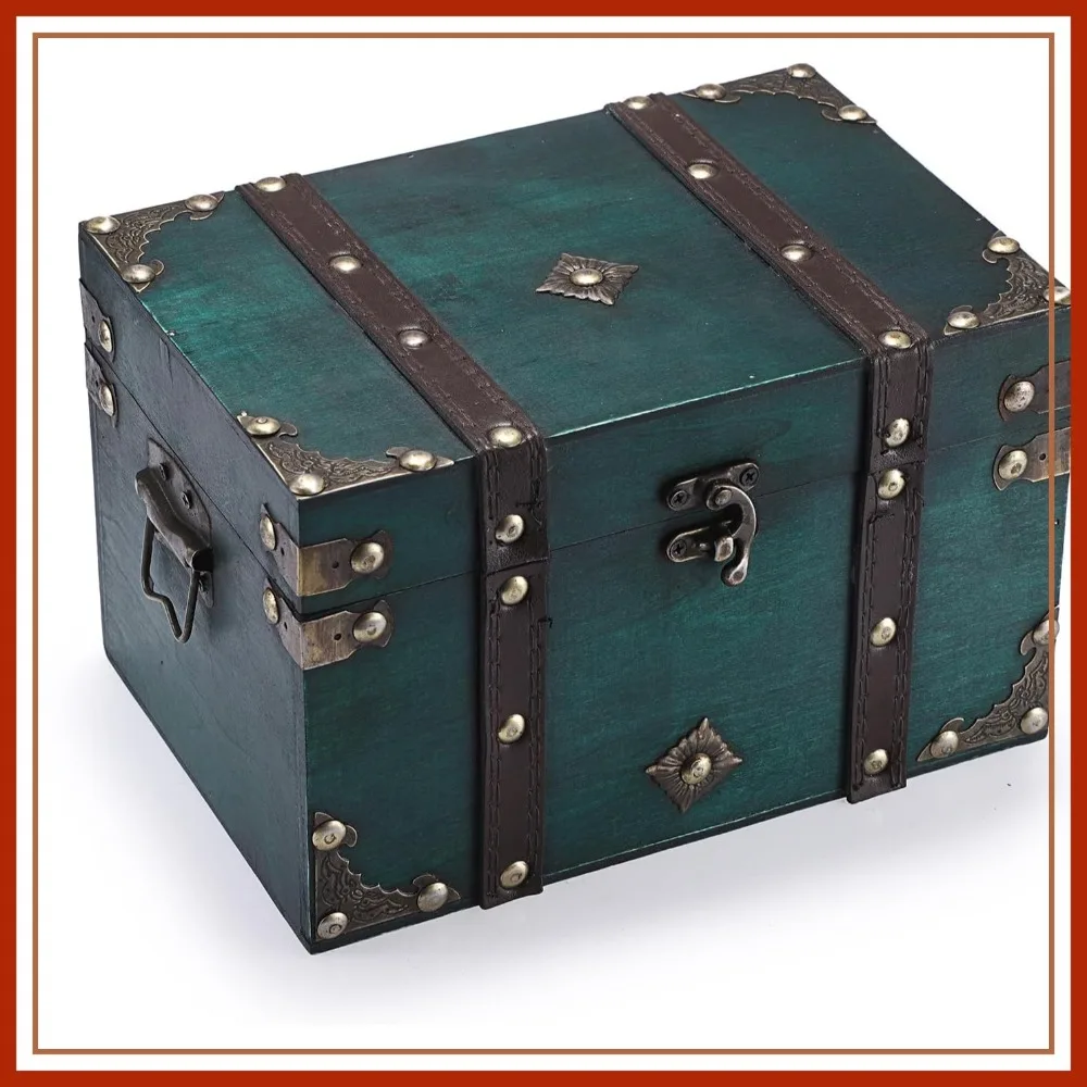 Cofre del Tesoro Vintage, Caja de Almacenamiento de Madera para Joyas, Cartas del Tarot, Artículos Pequeños - Verde Mediano