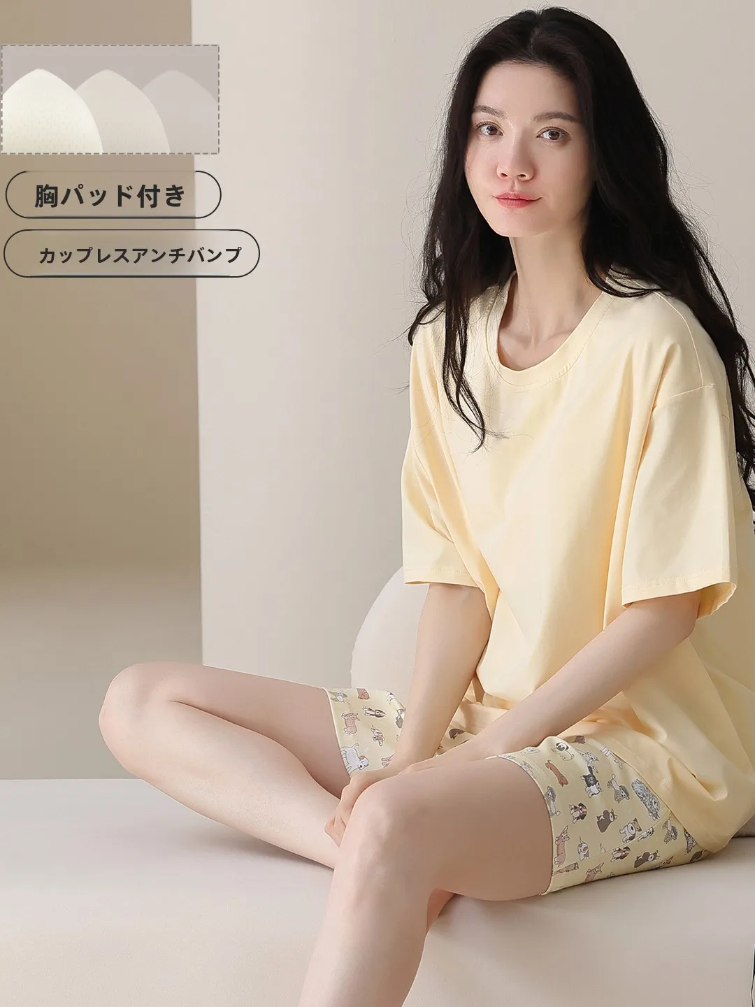 純綿パジャマセット女性の半袖ショートパンツホーム服胸パッド付き春夏アウトウェア快適なホーム服