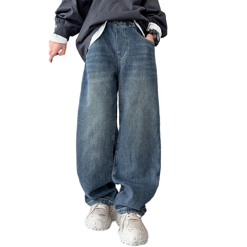 

2026 Boys‘ Denim Jeans for Big Kids, Spring Autumn Casual Long Pants for Children, Trendy Everyday Bottoms New Arrival