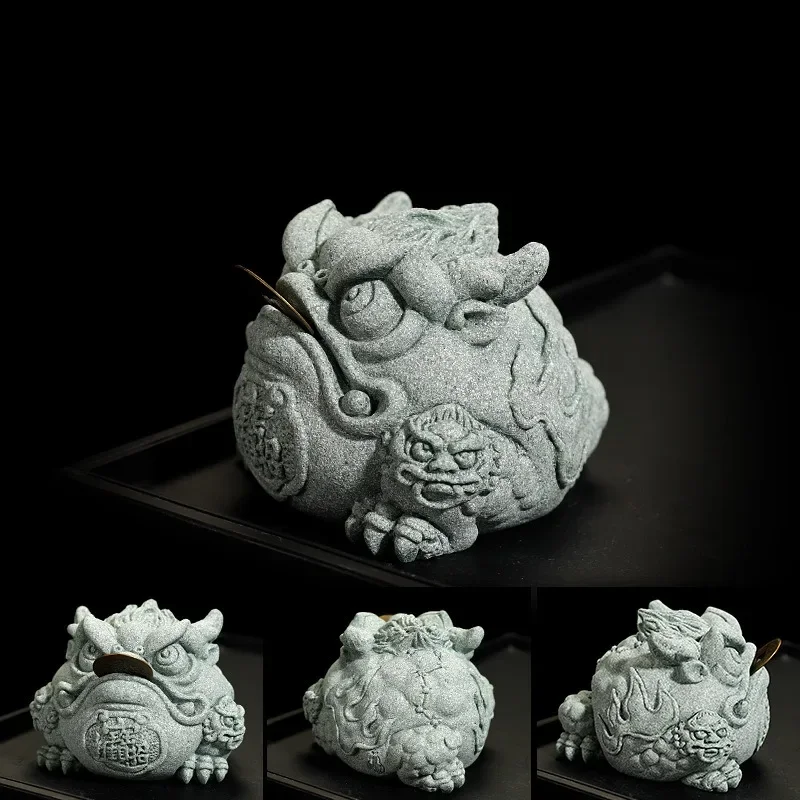 Green Sand Stone Tea Pet Decoration Golden Toad Chinese Tea Table Tea Set Attracting Wealth Toad Table Small Decoration