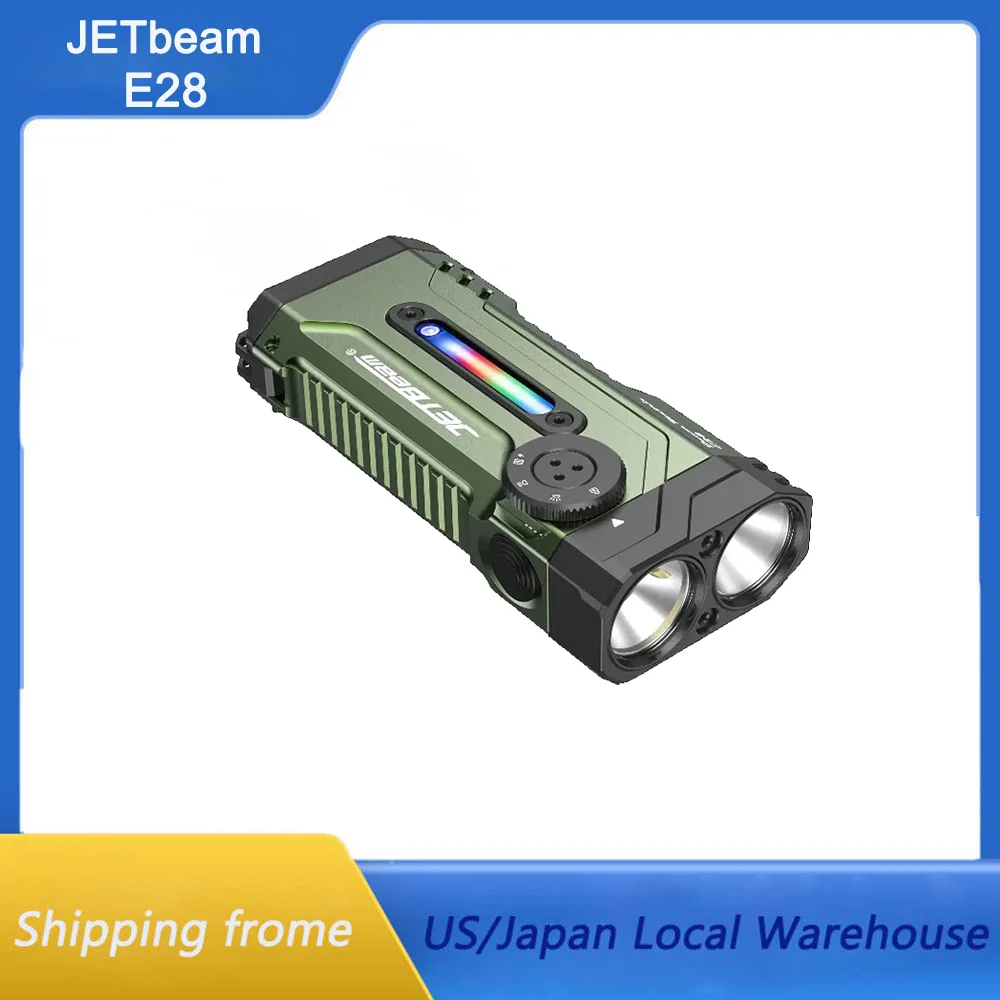 JETBeam E28 EDC Flashlight 3300LM Dual LED Spotlight Flood 365nm UV RGB Light Type‑C Powerbank Magnetic IPX8 Torch