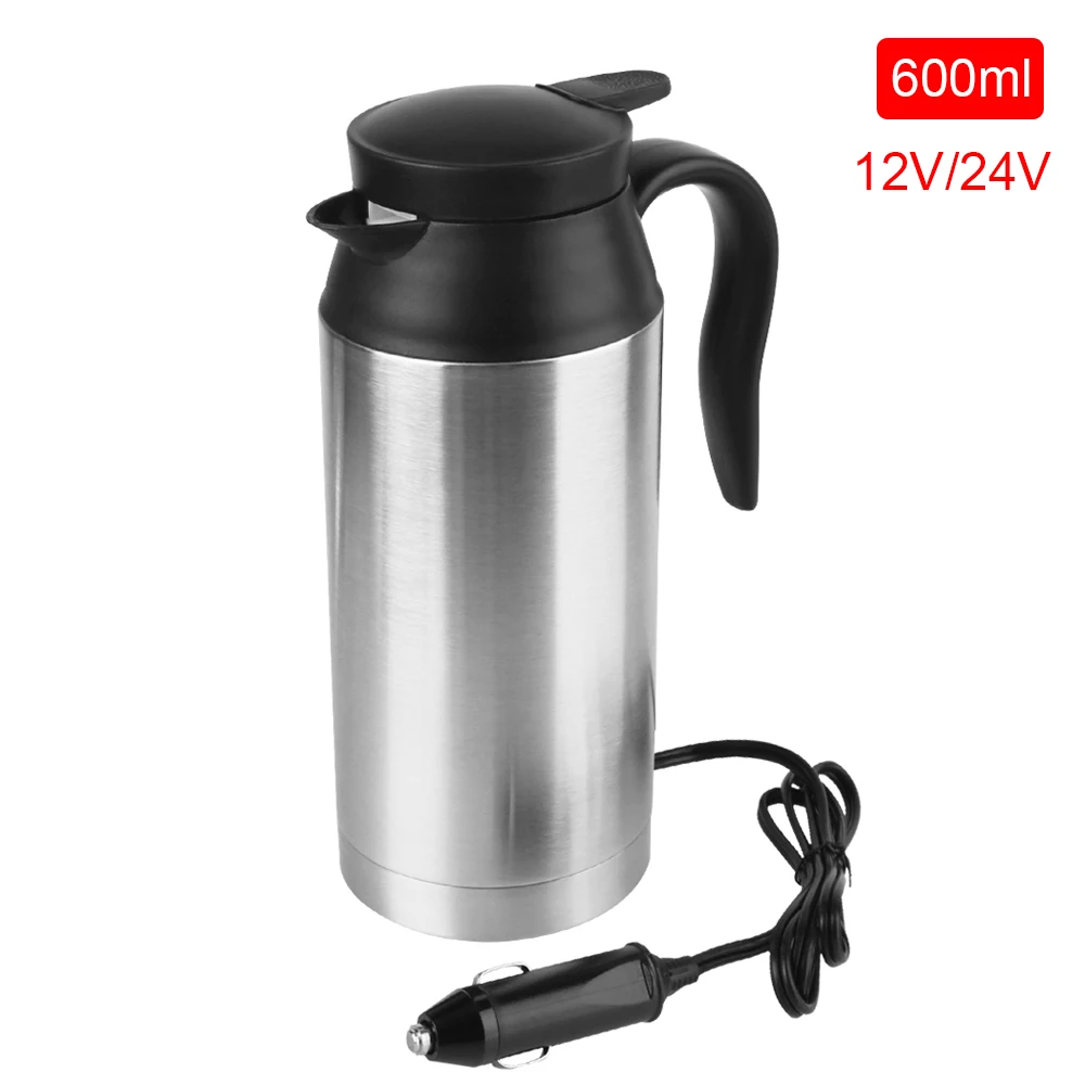 Electric Heating Car Kettle 600ml 100W 200W Stainless Steel Water Coffee Milk Thermal Mug ​12V 24V Vehicle Heating Cup