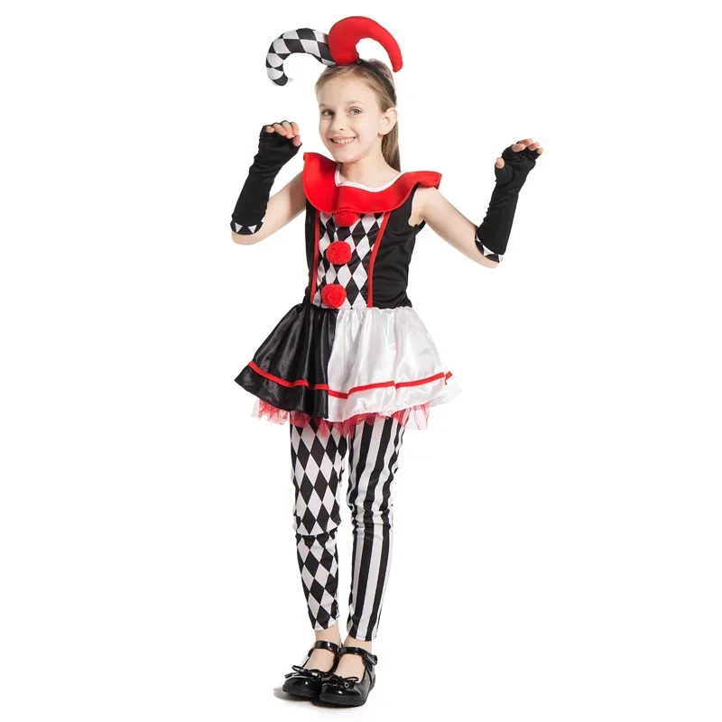Coslan-Disfraz de arlequin malvado para niñas, disfraz de bufón de circo zombi para niños, disfraz de Halloween, ropa de fiesta de Carnaval Purim