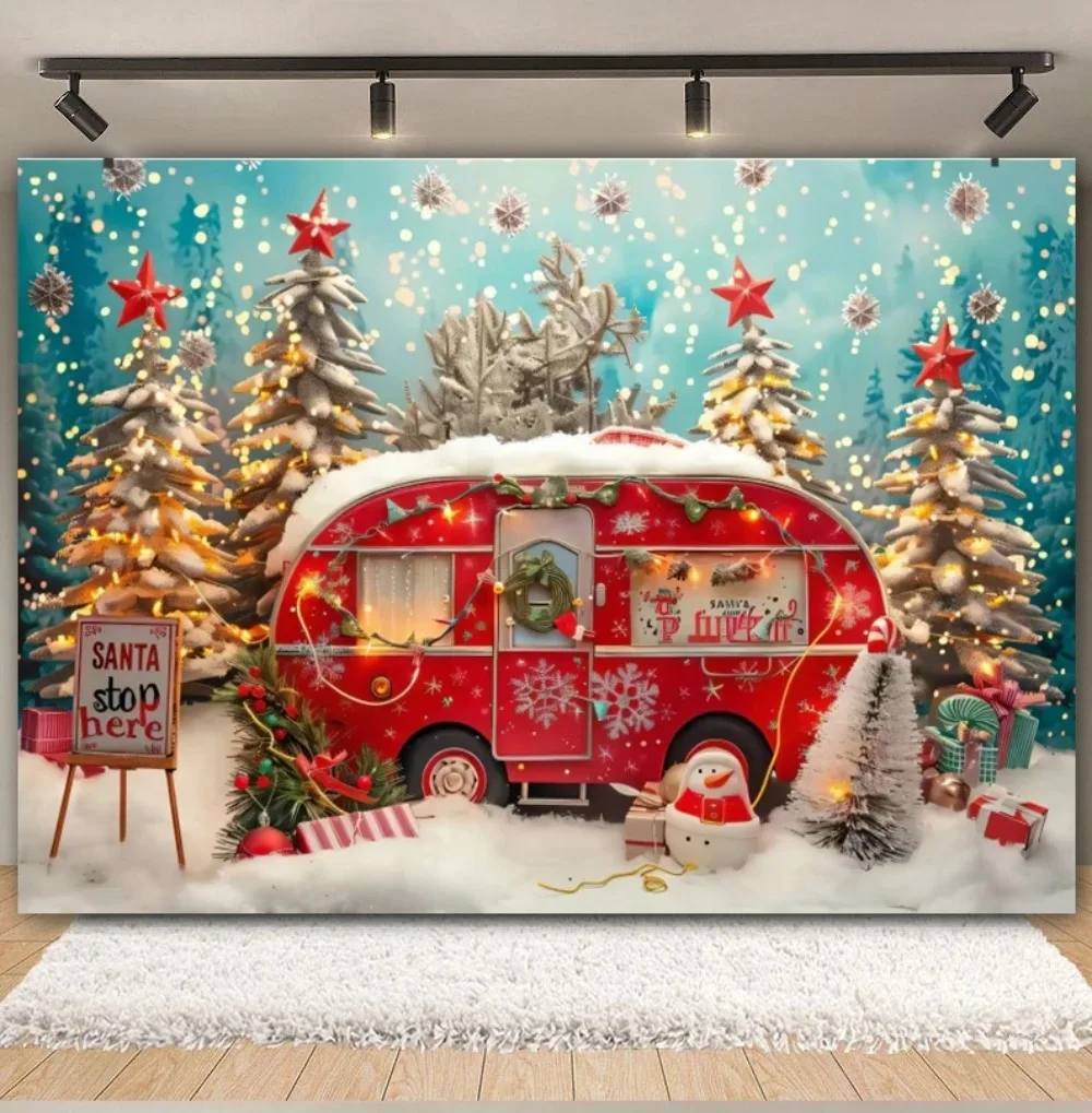 

Christmas Party Backdrop Xmas Tree Truck Winter Forest Snow Candy Cane Gifts Kids Family Party Portrait Photography Background