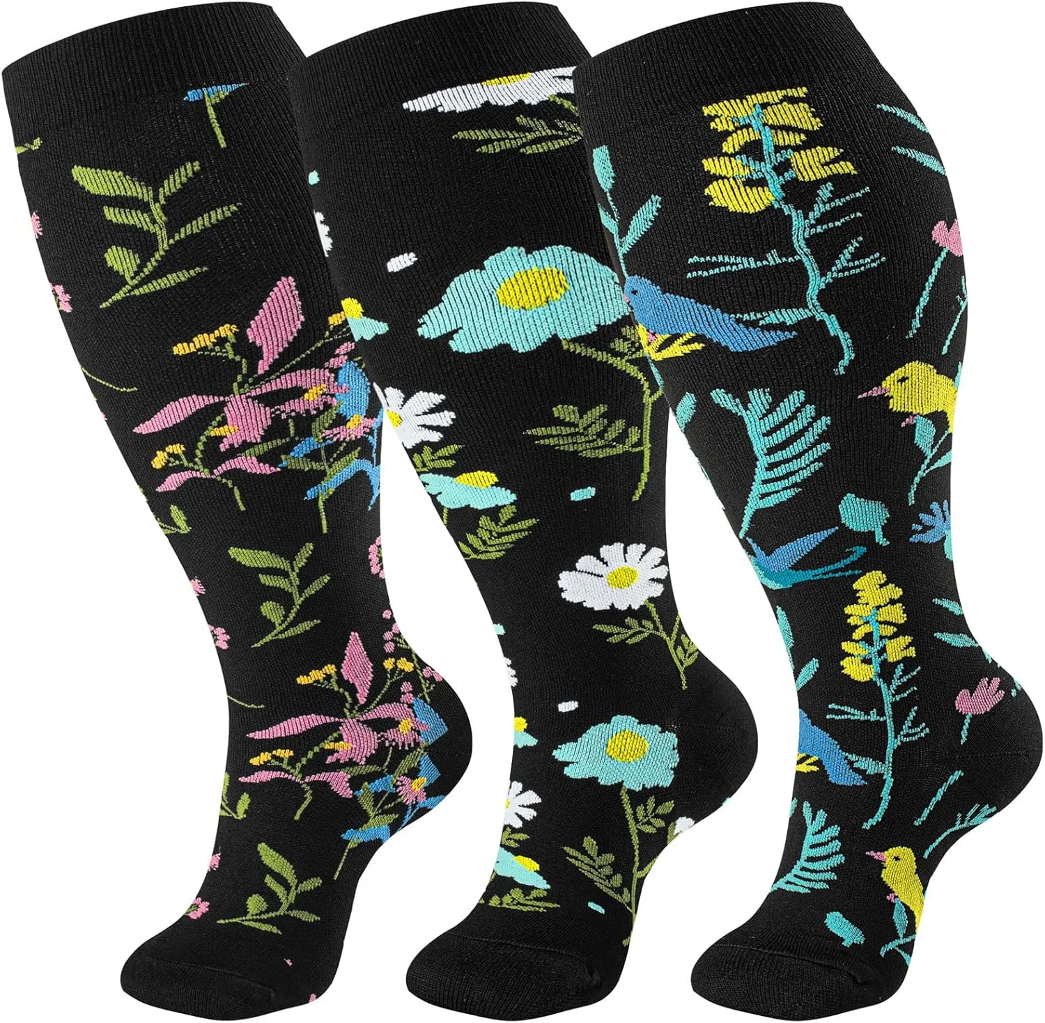 

3 пары очень широких компрессионных носков больших размеров для женщин и женщин, спортивные носки до середины икры для бега, езды на велосипеде и путешествий