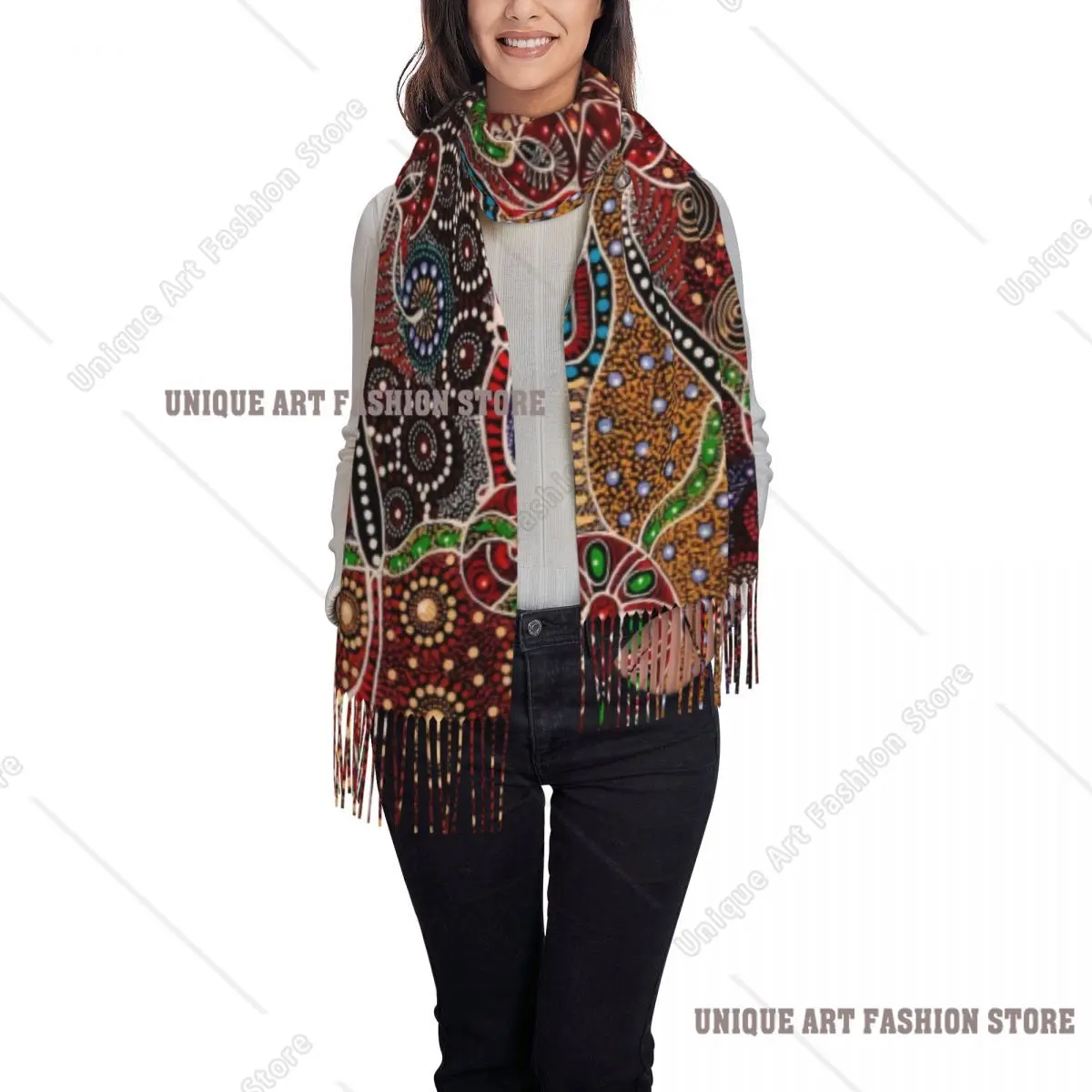 Custom Australian Art Tassel Scarf Women Winter Fall Warm Shawl Wrap Ladies Scarves