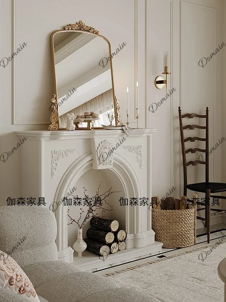 BJ Simple European Carved Solid Wood Fireplace Decorative Cabinet Arch Design Fireplace Entrance French American Retro Fireplace