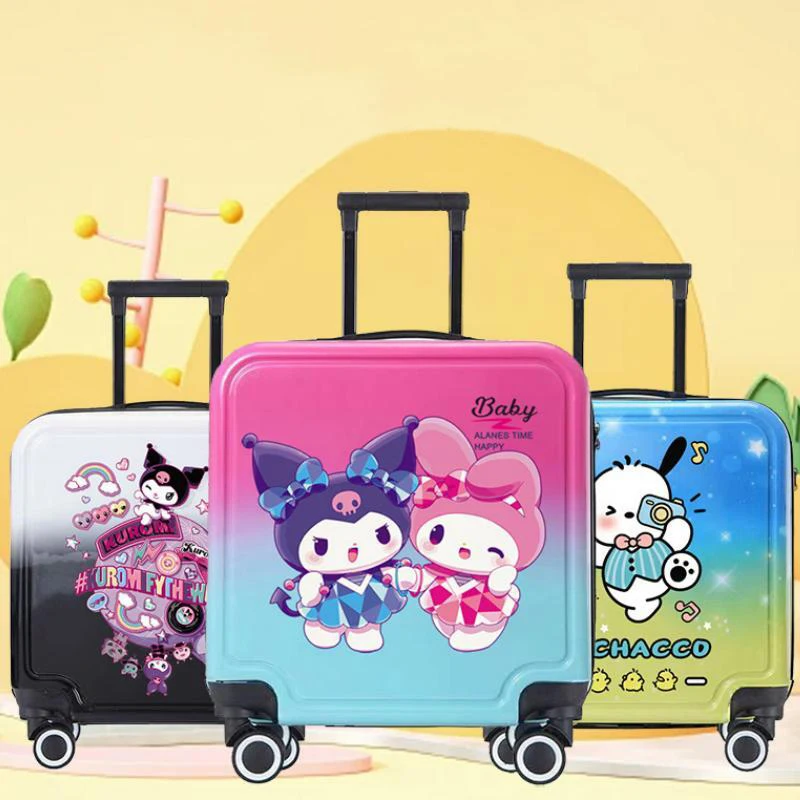 Anime Kawaii Sanrios Gradient Color Trolley Case Sturdy Durable Kids Password Box Suitcase Silent Universal Wheel Boarding Case