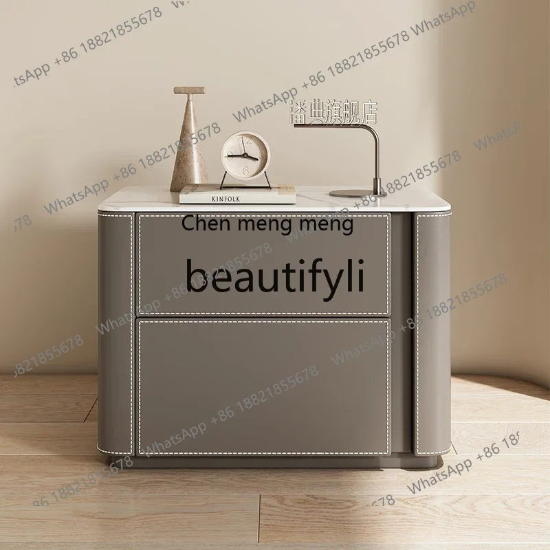 N178 G  Saddle leather veneer briht wear-resistant rock slab liht luxury bedside table premium storae box