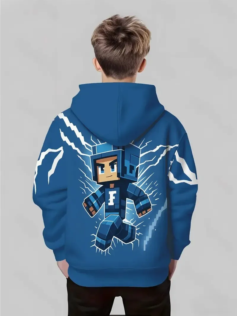 سترة بغطاء للرأس جديدة للأطفال لخريف 2025 بكسل ثلاثية الأبعاد مطبوعة على شكل شخصية صغيرة مريحة في الهواء الطلق سترة للأطفال #2