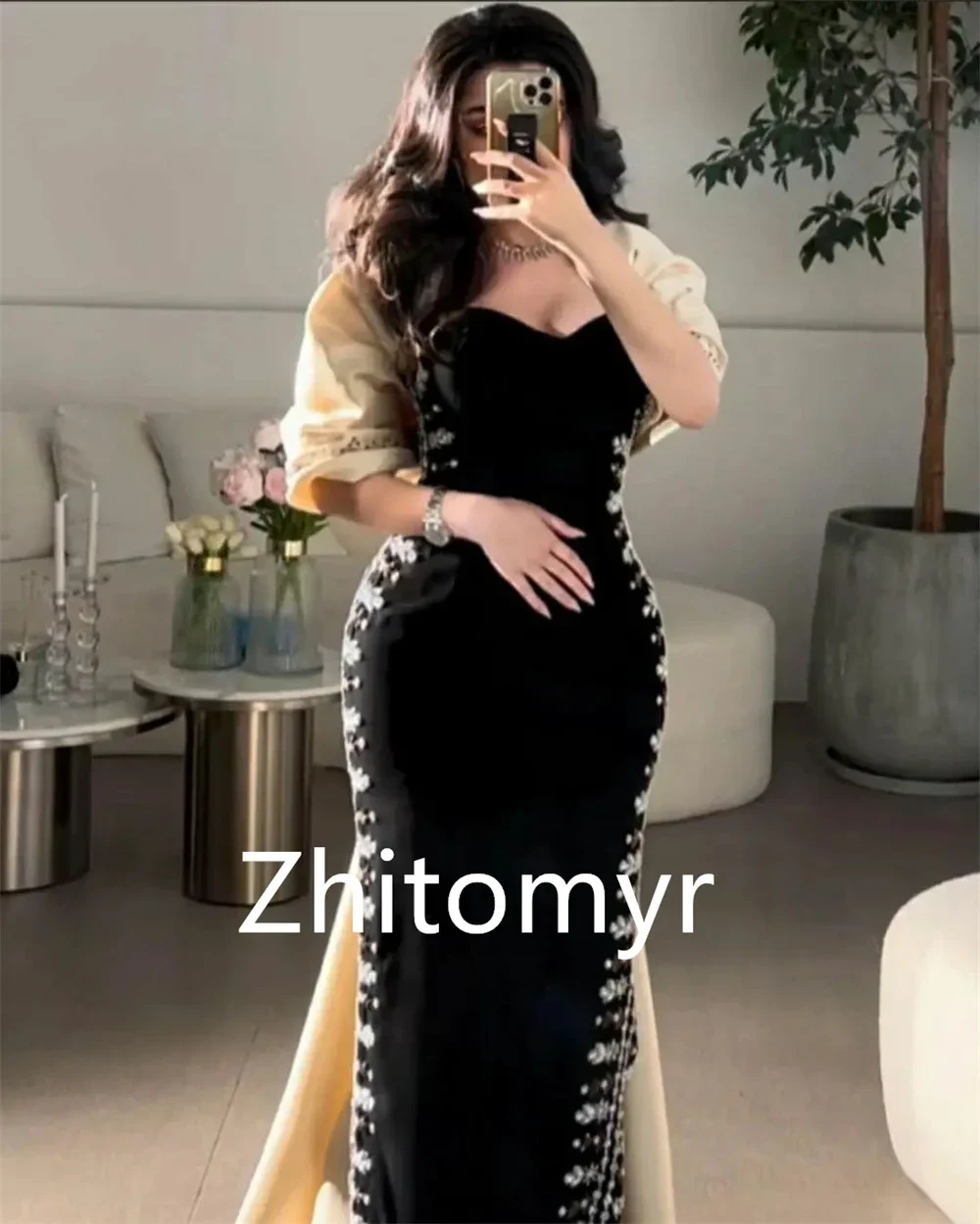 Customized Fashion Elegant Asymmetrical One-Shoulder Sheath Celebrity Dresses Beading Paillette / Sequins Anke length s Evening image 4