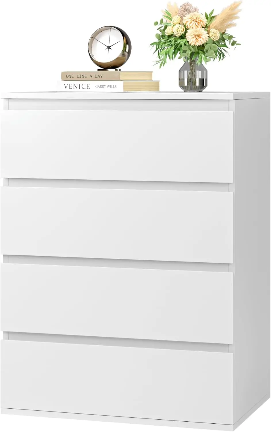 

4 Drawer Dresser, White Dresser Modern Storage Chest of Drawers 23.6L x 15.7W x 31.5H in, White Dresser Storage Cabinet with 4 D