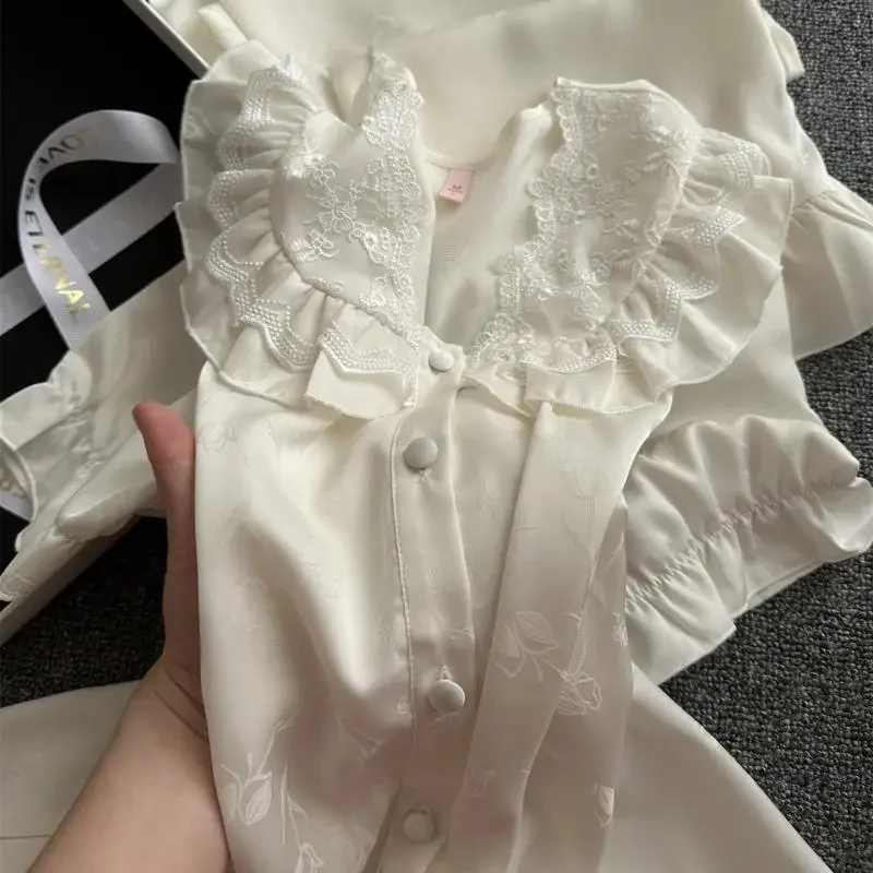 

Luxury Ice Silk Pajamas Set Princess Style Loungewear V-Neck Lace Trim Home Clothes Bride Wedding Party Sleepwear Nightwear