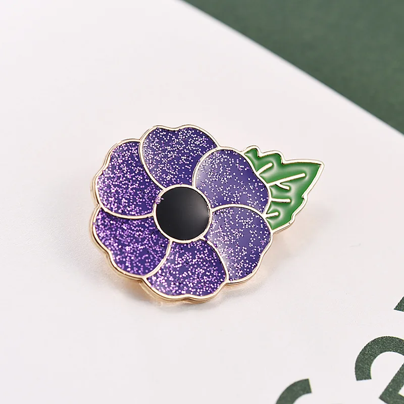 “Lest We Forget” Shiny Purple Poppy Badge Fashion Collection Exquisite Flower Enamel Pin Hat Backpack Coat Lapel Pin Party Gifts