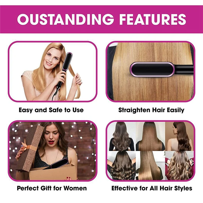 

Hair Straightener Combs 2 in 1 Hot Comb Professional Multifunctional Fast Heating Anti-Scald Styler Tools EU Plug-White