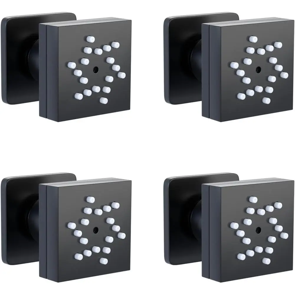 

4-Piece Square Dual-Function Shower Body Sprayer Set, Matte Black Brass, 1/2 Spa Massage Jets for Wall Mount