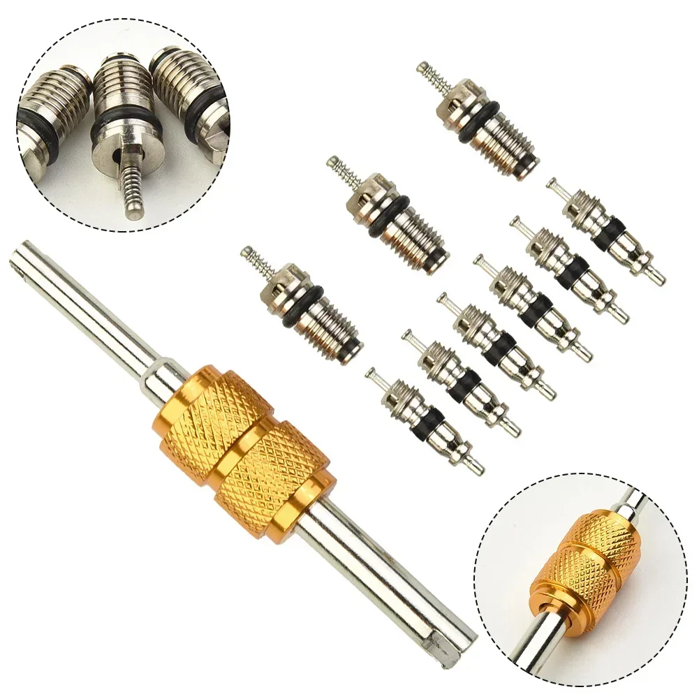 

9Pcs A/C Valve Core Automotive Air Conditioning Valves Core With Remover Tool Copper & Brass Small/big Valve Core