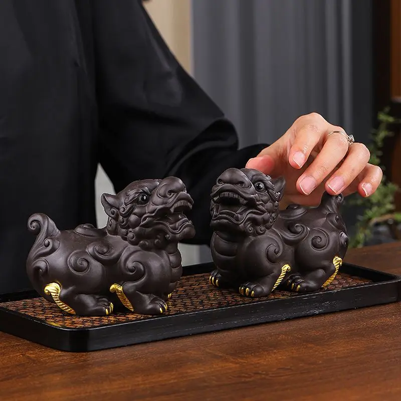 2025 New Purple Sand Tea Pet Ornaments Lucky Pixiu Tea Play Accessories Handmade Household Decorations
