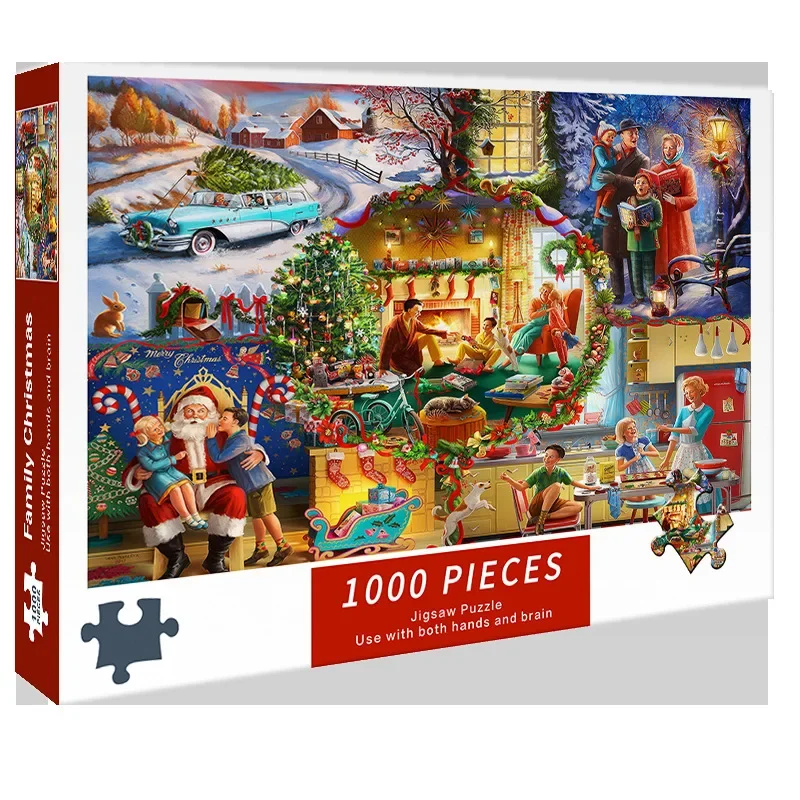1000pcs Paper Puzzle Three Types of Christmas Pictures Cute Healing High Difficulty Decompression Girl Puzzle Stall Retail Toys