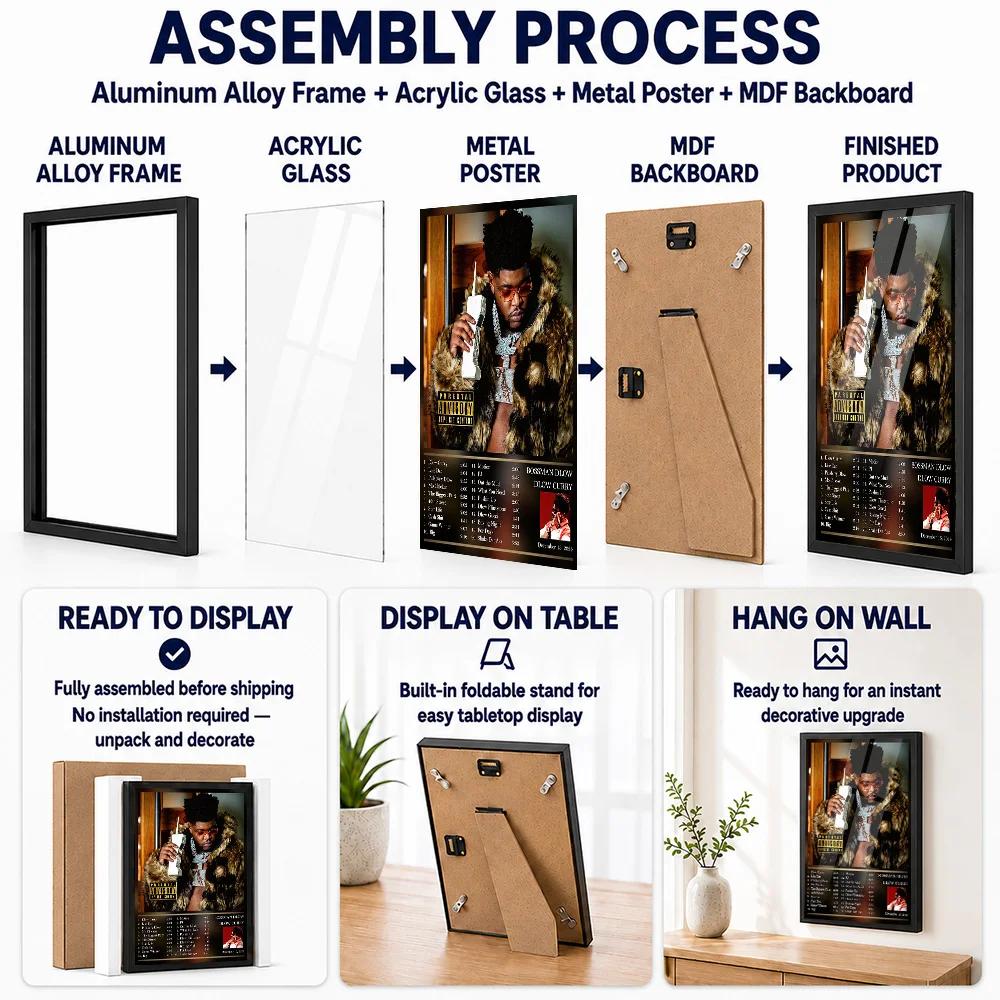 Bossman Dlow Album Cover Framed Aluminum Metal Poster Customized Recording Tribute Wall Art Ideal For Singer Fans In Music Room