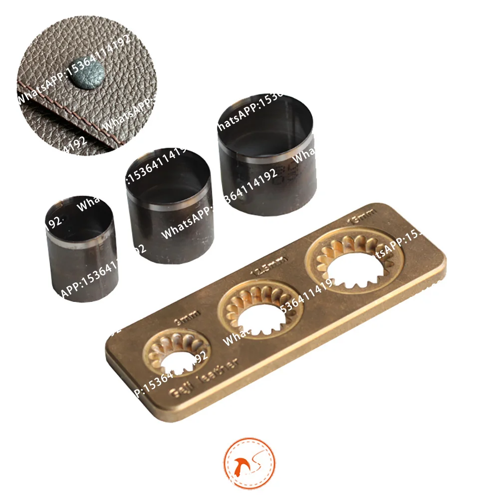 Outil auxiliaire pour l'enrobage manuel de boutons, machine à fabriquer des boutons en cuir, règle en laiton à surface traitée effet pierre, 9/12,5/15 mm, avec 3 matrices de découpe.