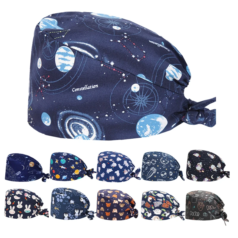 Whale Printed Surgical Scrub Caps  Medical Nursing Hat Mujer Dental Skullcap Veterinary Gorro Botton Clinical Nurse Caps M979
