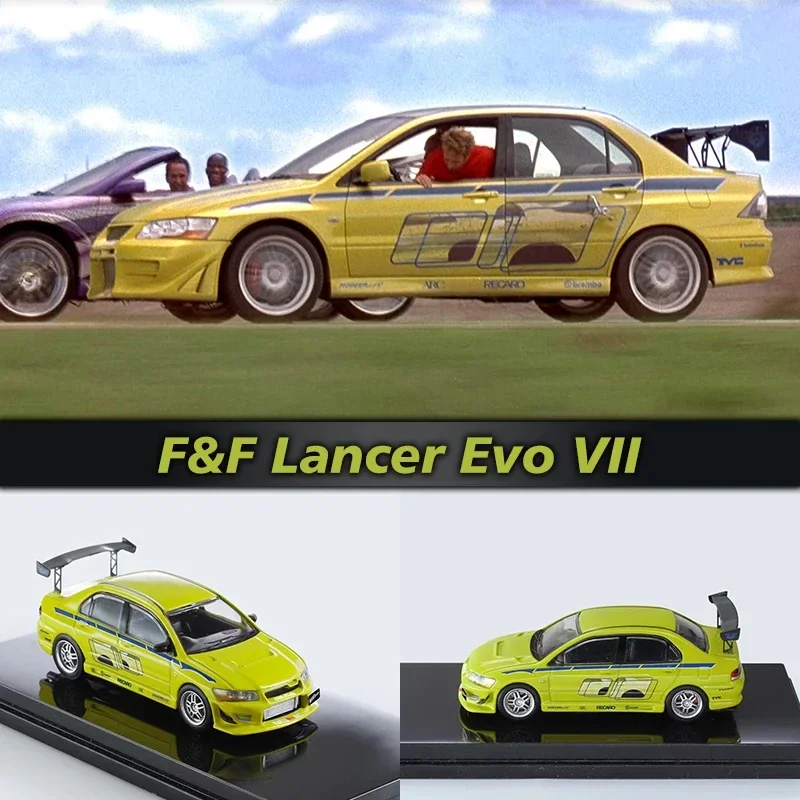 FS 1:64 Lancer Evo VII FNF Green Diecast Diorama Car Model Collection Miniature Fast Speed