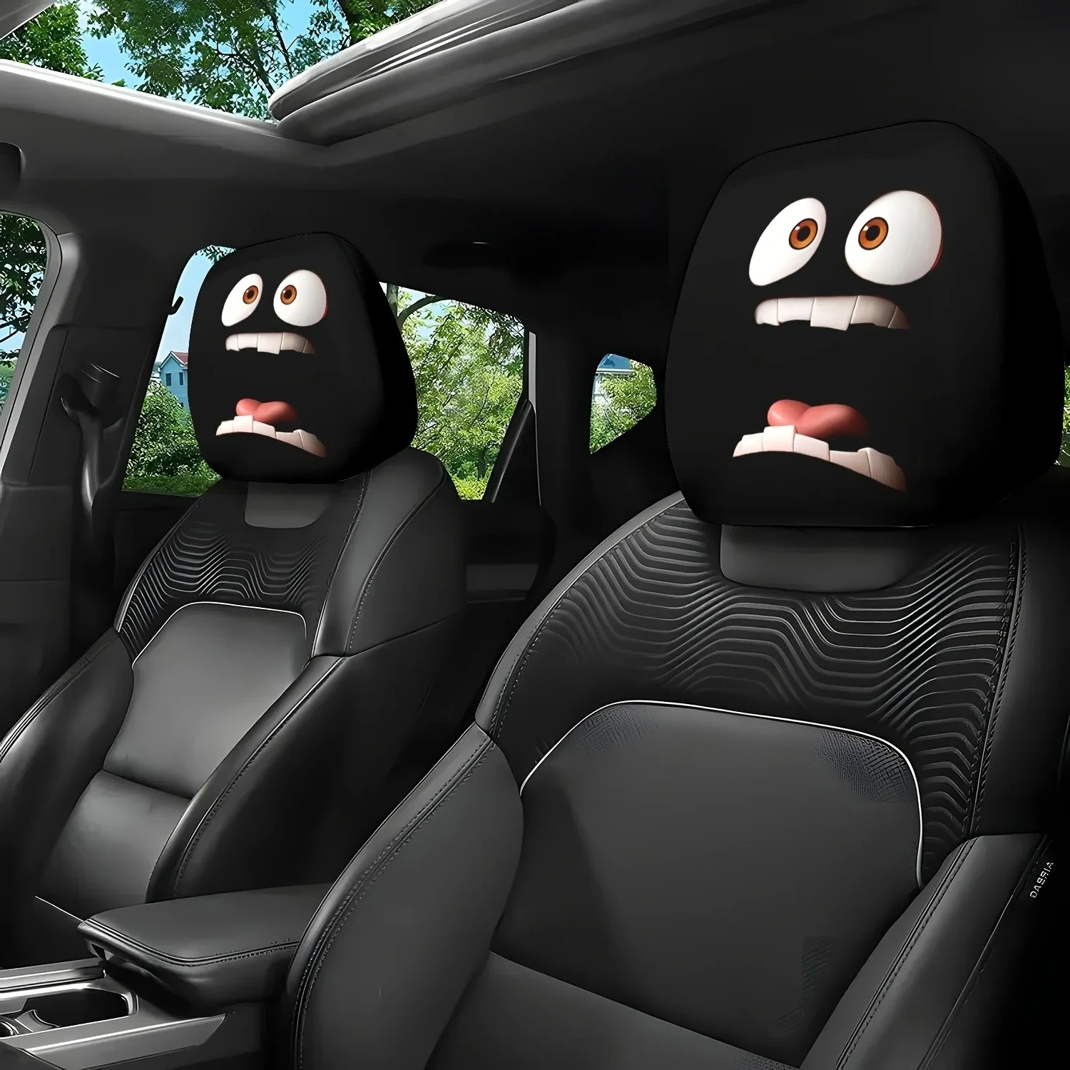 Cartoon Character Head Theme Headrest Covers 2pcs Comfortable Seat Protectors for Vehicle