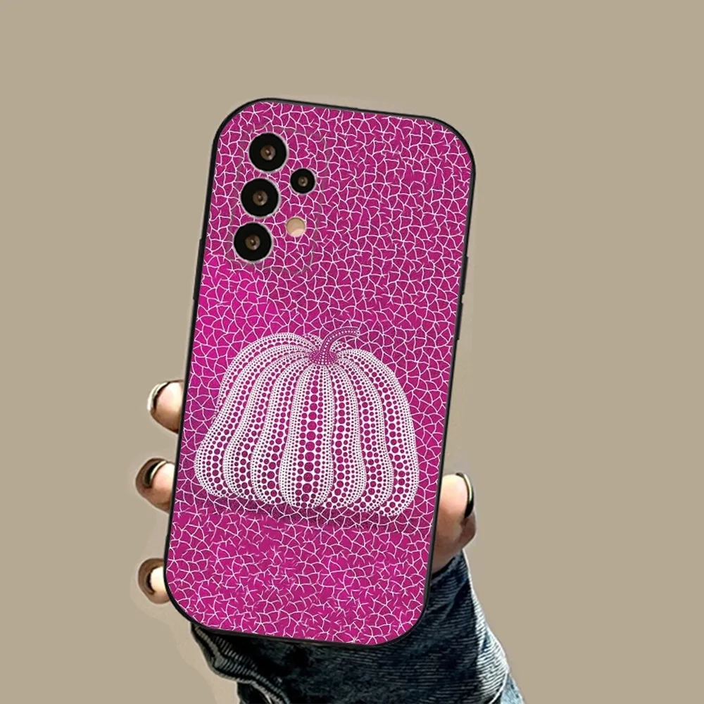 Yayoi Kusama Pumpkin Phone Case For Samsung S24,23,23,22,30,21,10,9,Note20 Ultra,Lite,Ultra,5G,Plus,FE,Black Soft Case