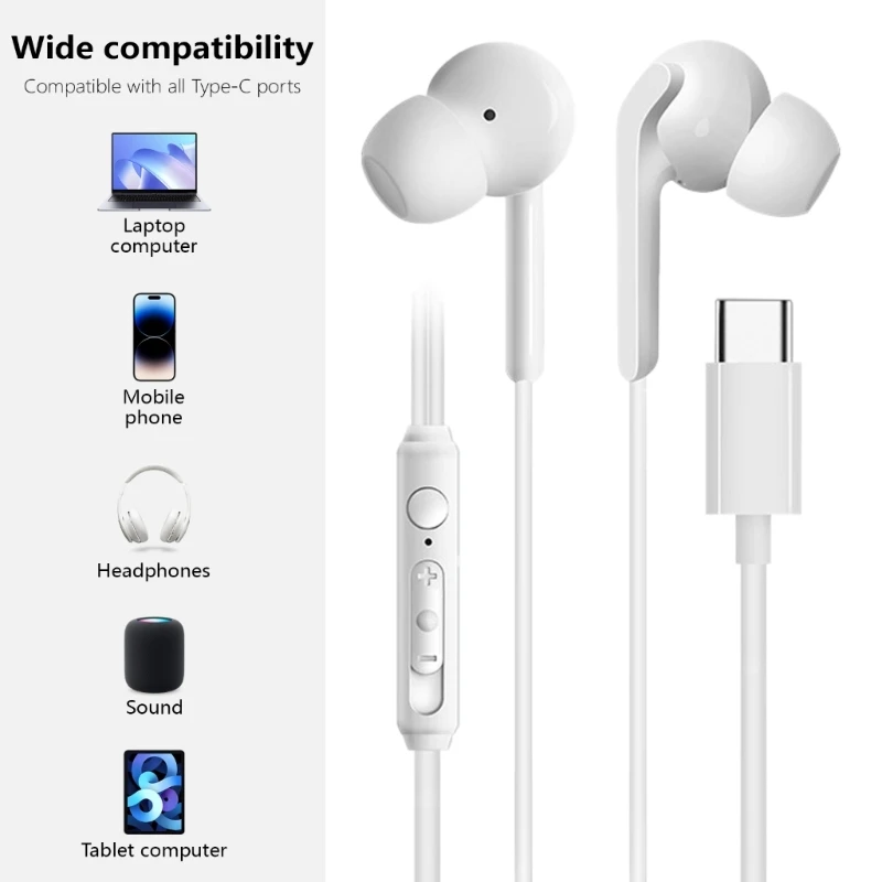 Comfortable In Ear Headphones with Cable Control Type C Game Music Earphone In-line Headsets Earpiece for Gym Running