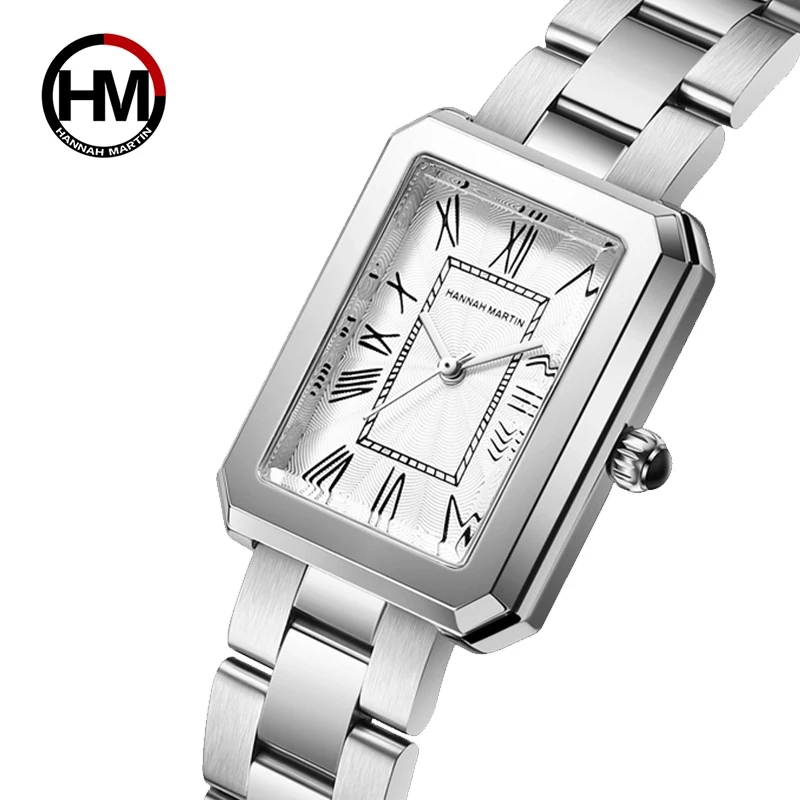 

New Arrival Women's Watches Japan 2035 Simple Vintage Square Dial Watches Elegent Stainless Steel Silver Women Quartz Wristwatch