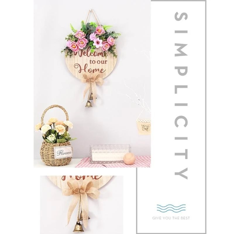 

Greeting Sign Flower Garland Front Door Hanging Wreath with Decoration 15UB