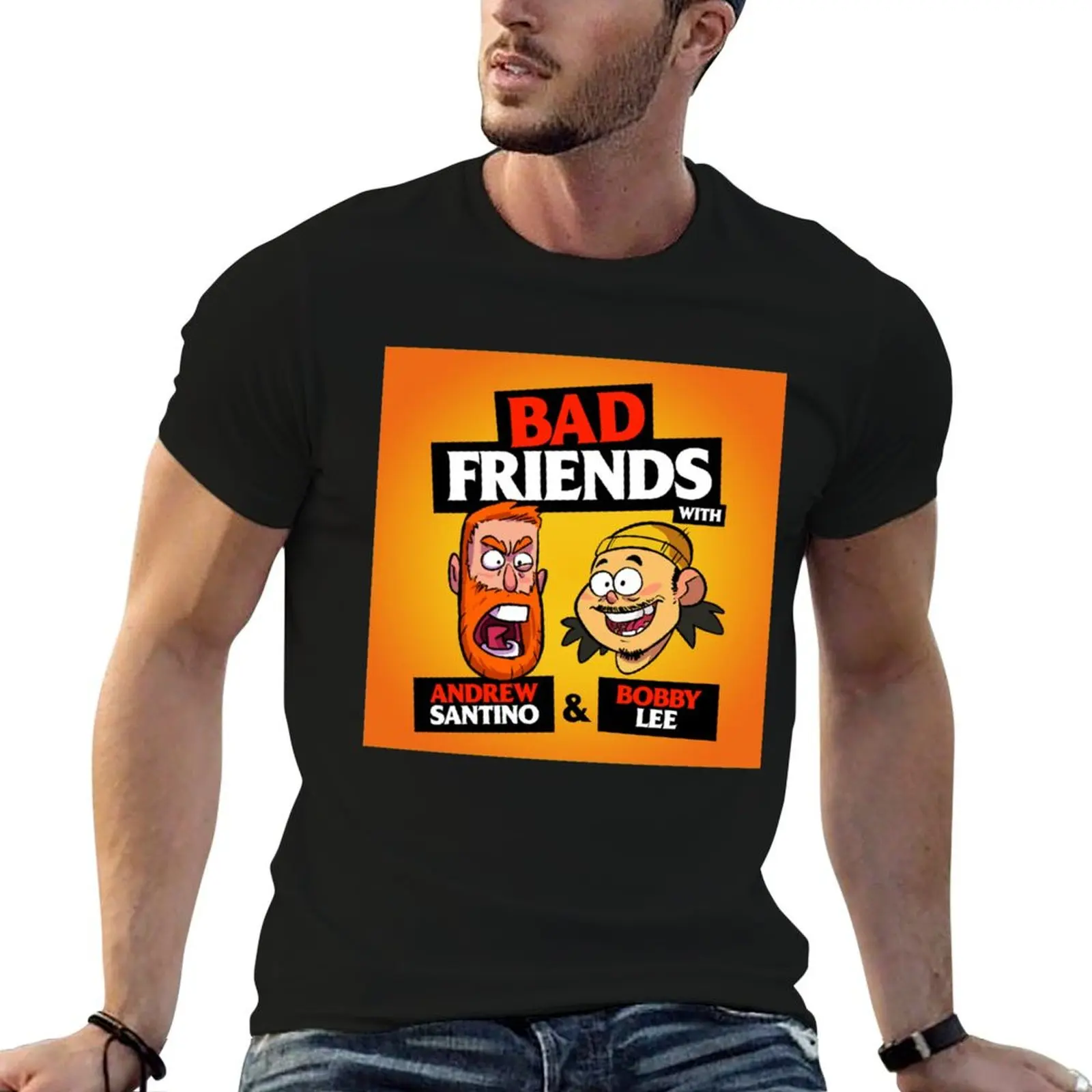 Camiseta masculina Bobby Lee - Andrew Santino e Bobby Lee, camisetas masculinas casuais com estampa, camiseta de anime.
