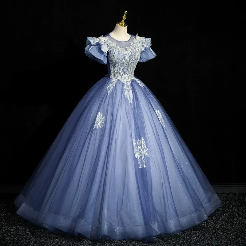 Vestido De baile De lujo para quinceañera, traje De manga corta para baile De máscaras, 15 años, encaje, fiesta De celebridades De cumpleaños, 2024