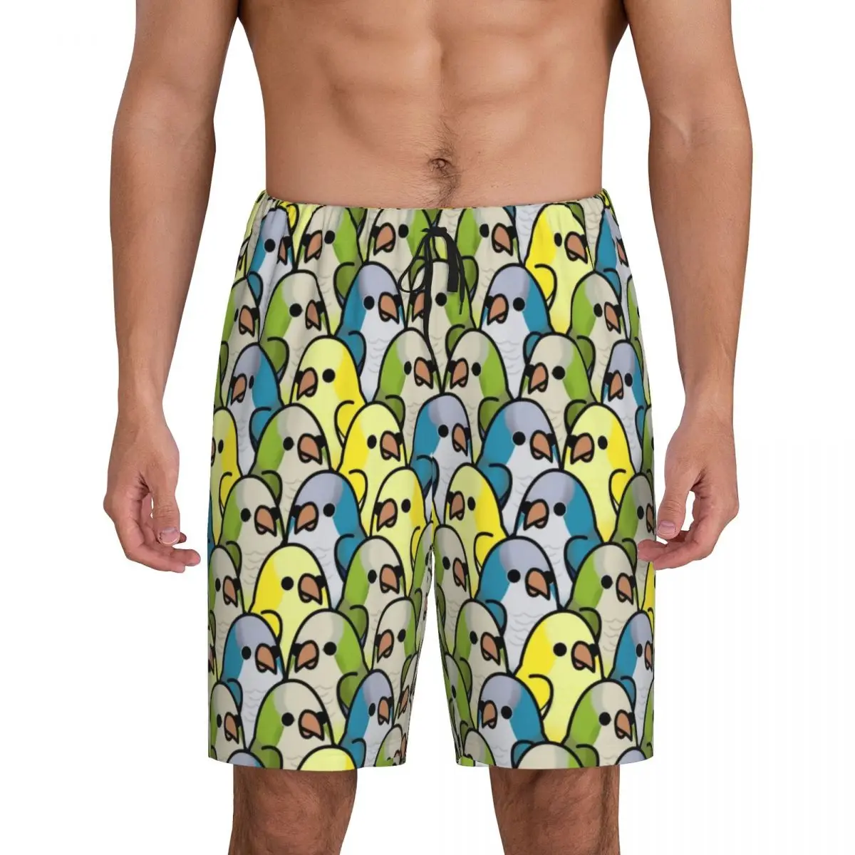 Custom Print Quaker Parrots Squad Pajama Shorts for Men Parrot Birds Sleepwear Bottoms Sleep Short Pjs with Pockets