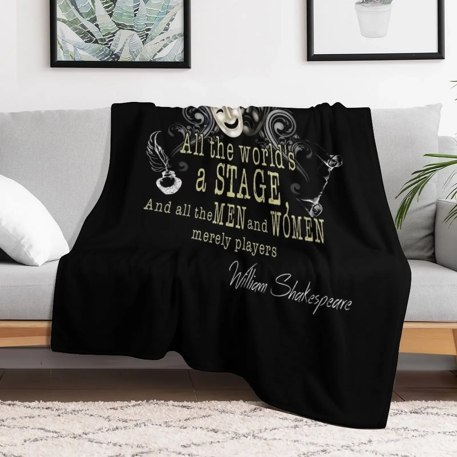 Funny William Shakespeare All The World's A Stage Theater Plays Quotes Poems Biography Fans Throw Blanket Kid'S Plaid Blankets
