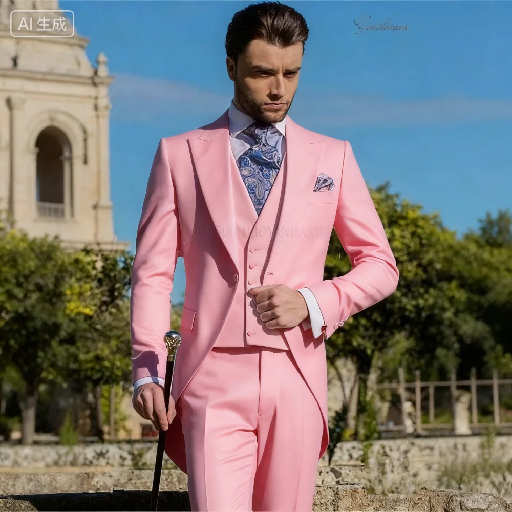 بدلة تدخين رسمية للرجال من Terno Fino مكونة من 3 قطع سترة سترة وسراويل بدلة زفاف لرفقاء العريس Negocios Traje