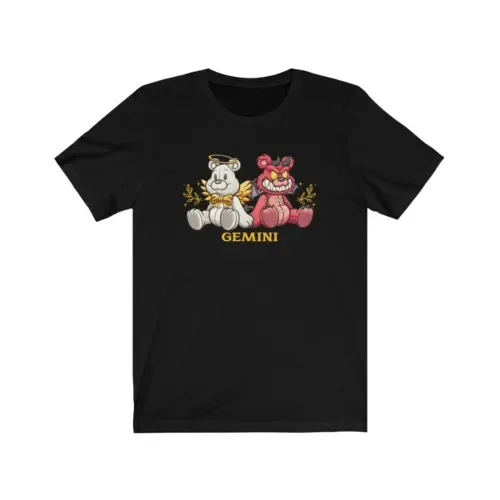 Gemini Astrology Angel Devil Bear Duality Unisex Jersey Short Sleeve Tee  Anime Graphic T-shirts for Men Clothing Women