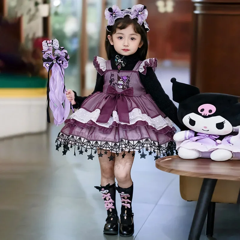 

Halloween Sanrio Kuromi Princess Dress Cartoon Girls Cute Lolita Skirt Bow Carnival Outfit Cosplay Costume Birthday Party Anime