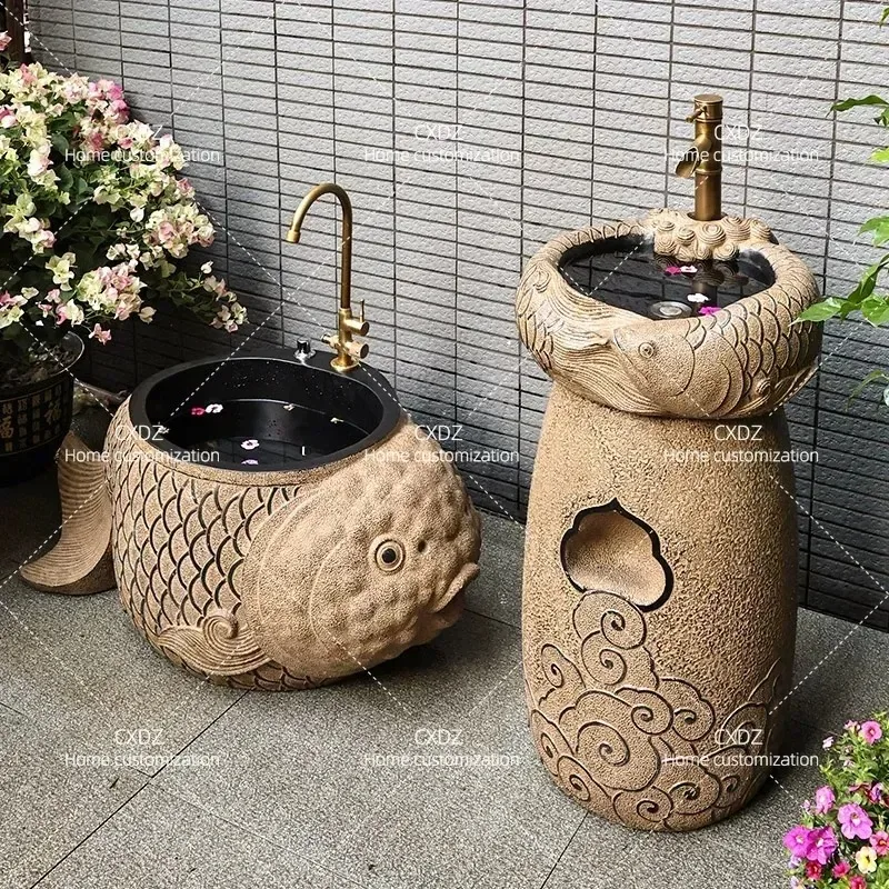 Outdoor Wash Basin Household Balcony Floor to Ceiling Integrated Column Sink Garden Courtyard Freestanding Pedestal Lavatory
