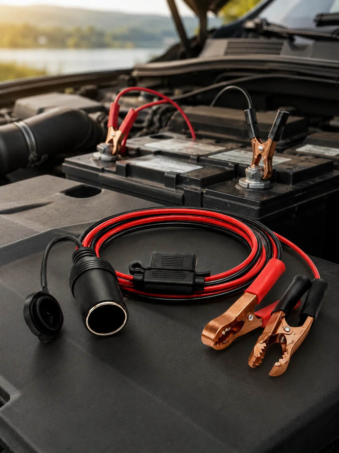 12V/24V Batterie-Krokodilklemmen auf Zigarettenanzünder-Buchse Kabel, 16AWG Gesicherter Stromadapter für Auto, Wohnmobil, Boot – Detail 9