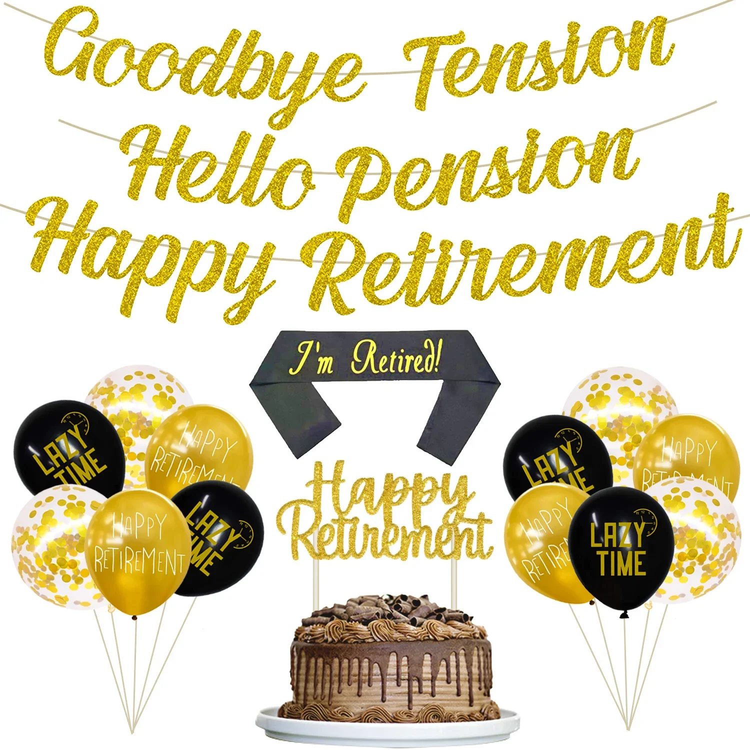 

Cheereveal Retirement Themed Party Decorations Happy Retirement Gold Banner Balloons Set for Men Women Retirement Party Supplies