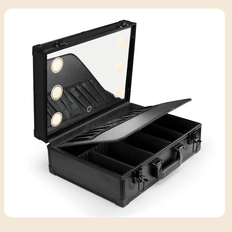 Trousse de maquillage LED de luxe pour femme, valise de voyage, sac cosmétique, grande capacité, boîtes d\'évaluation, portable, beauté, étui