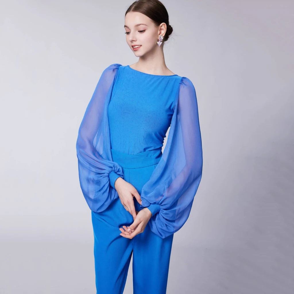 Nouveau haut de danse de salon maille lanterne manches haut vêtements d'entraînement Chacha danse moderne adulte danse latine Costumes porter DN20491