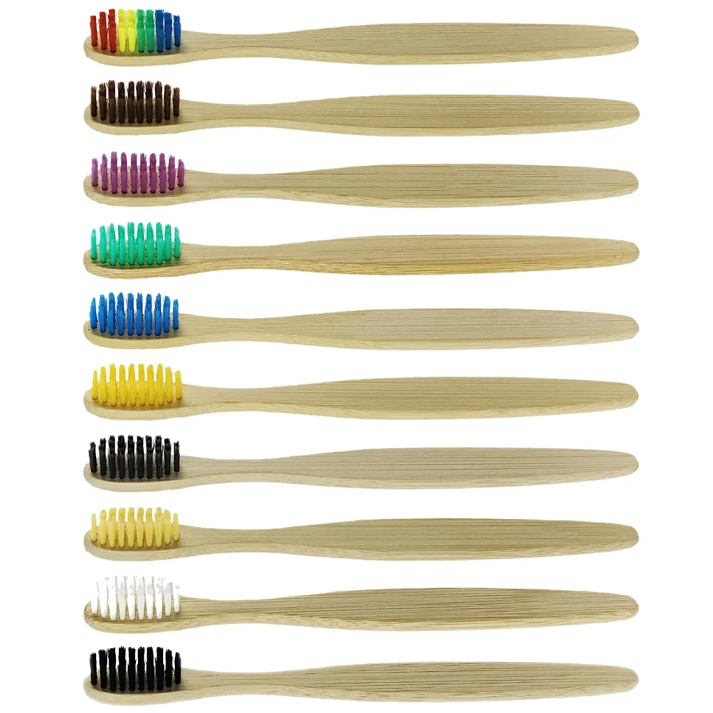 

10 Pcs Bamboo Toothbrush Set Travel Disposable Hotel Extra Soft Toothbrushes Adult