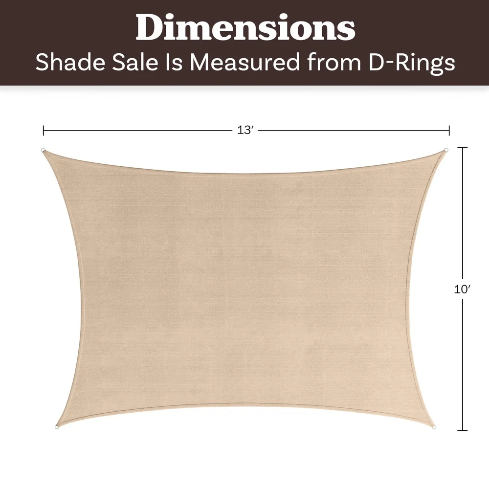 10x13ft UV Blocking Sun Shade Sail Outdoor Canopy Patio Deck Pool Garden with D-Rings Ropes Easy Installation Durable Material