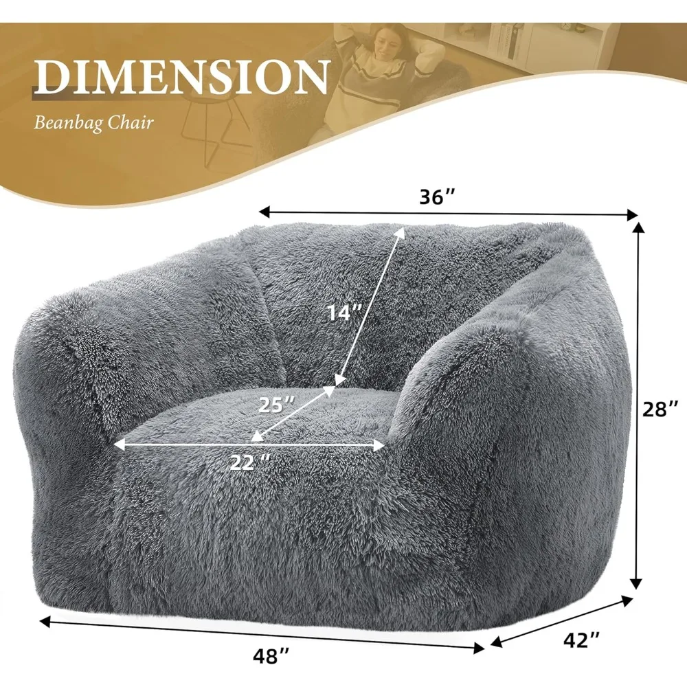 Giant Bean Bag Chair for Adults,Large Bean Bag Sofa with Armrests&Stuffed Memory Foam,Plush Bean Bag Couch Comfy Lazy Sofa