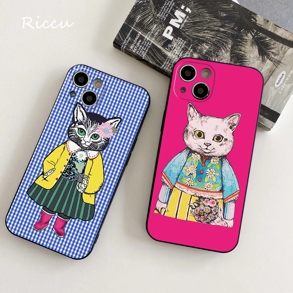 FOR IPhone 14 Luxury Ins Design Funny Cat Phone Case FOR IPhone 14 11 12 Pro 8 7 Plus X 14 Pro MAX SE XR XS 13 MINI Soft Covers