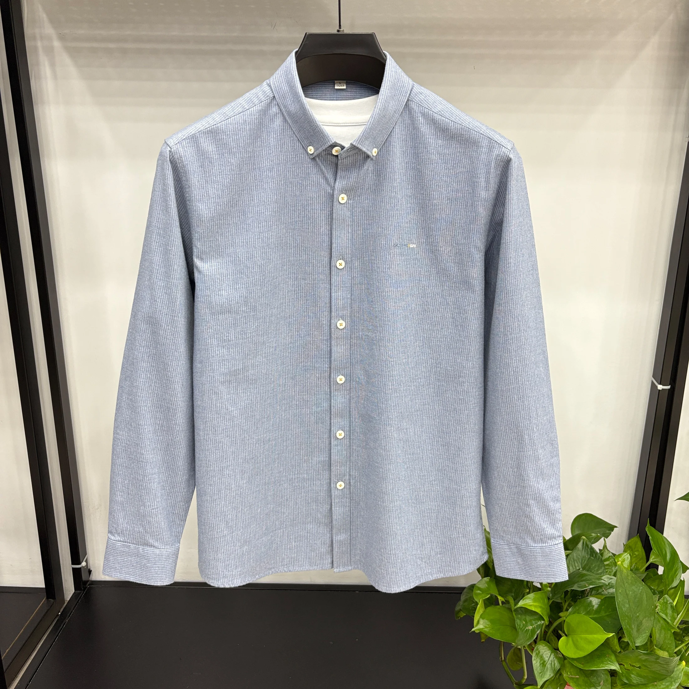 قميص رجالي خريفي عالي الجودة من القطن 100% بخطوط عمودية وأكمام طويلة معطف مطرز ملابس رجالية عصرية ترفيهية #4