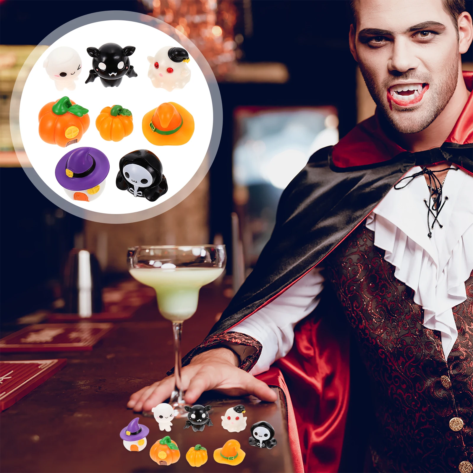 

8 pcs Halloween Resin Ornaments Ghost Vampire Figurines Micro Landscape Decorations For Party Desktop Props